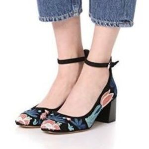 REBECCA MINKOFF EMBROIDERED ANKLE STRAP HEEL 7.5